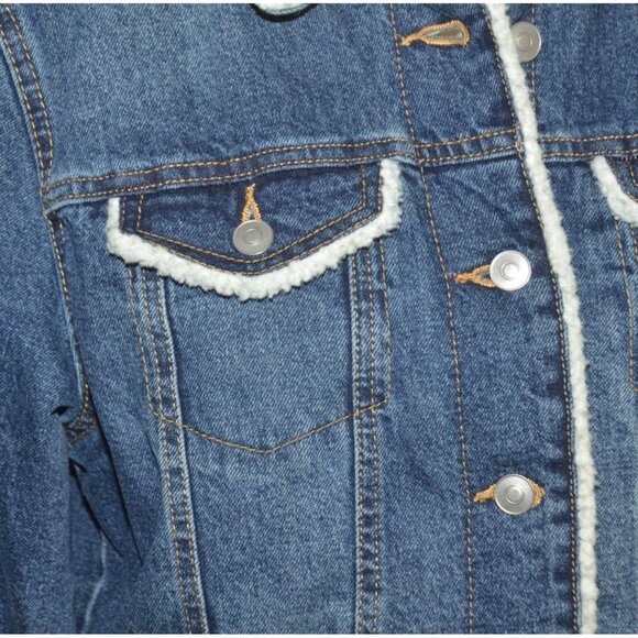 Time And Tru Denim Blue Jean Trucker Jacket Size S 4-6 Sherpa Lined Pockets Warm - Picture 3 of 11